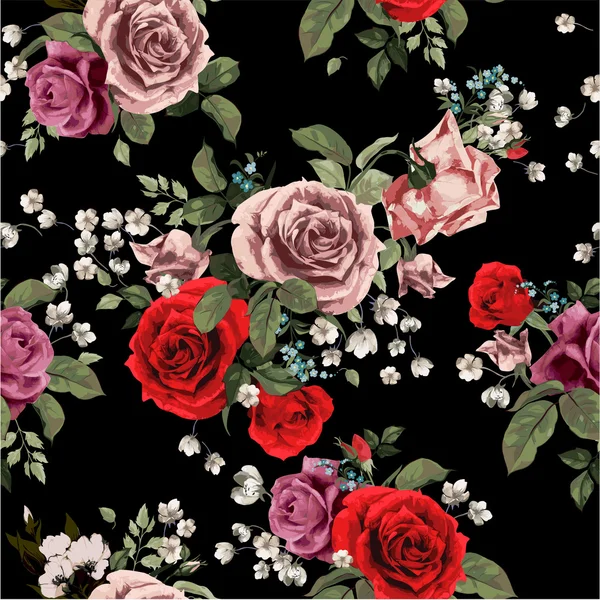 Kwiatowy wzór z czerwony i różowy róż — Wektor stockowy