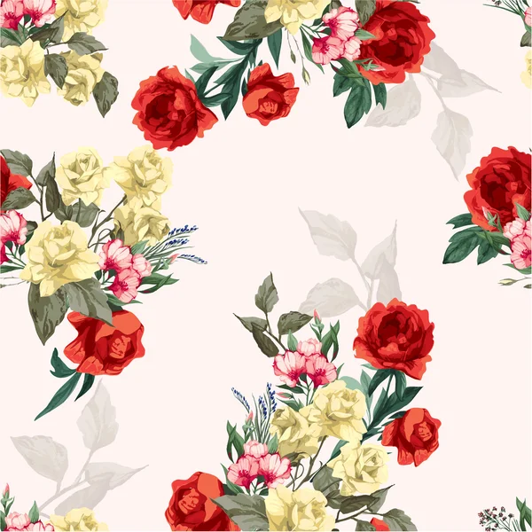 Motif floral avec des roses jaunes et rouges — Image vectorielle