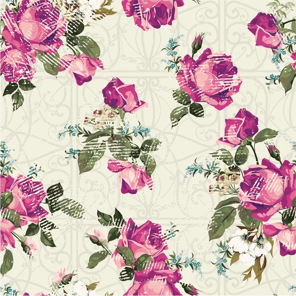 Στολίδι μοτίβο με τα ροζ τριαντάφυλλα — Διανυσματικό Αρχείο