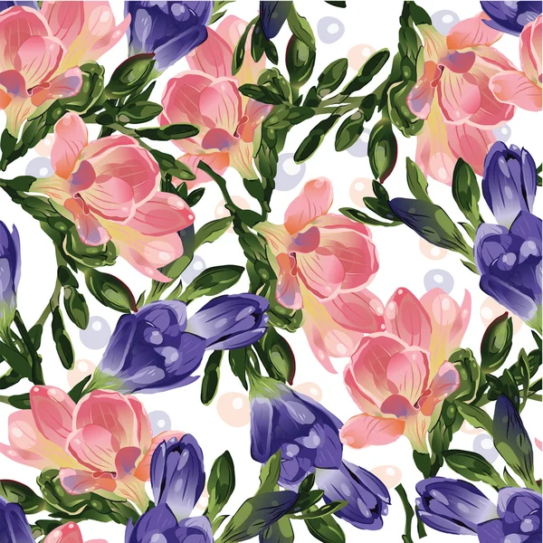 Квітковий візерунок з рожевою і синьою фрезією — стоковий вектор