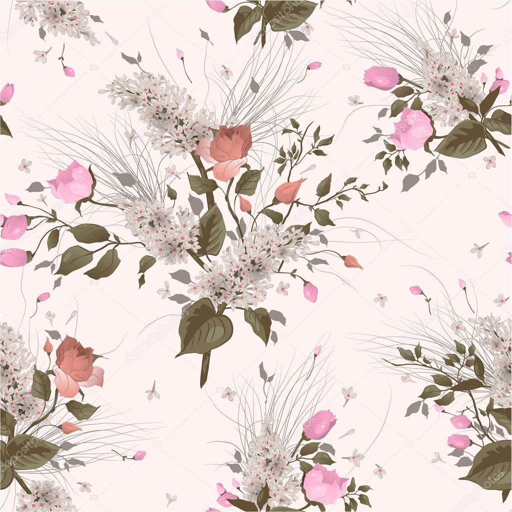 Seamless floral pattern with lilac flowers