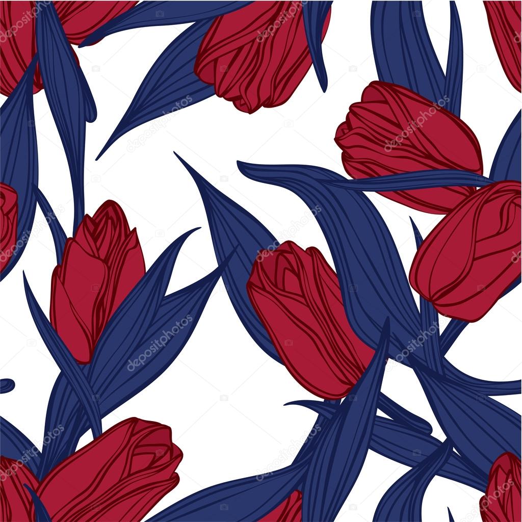 Seamless floral pattern with red tulips