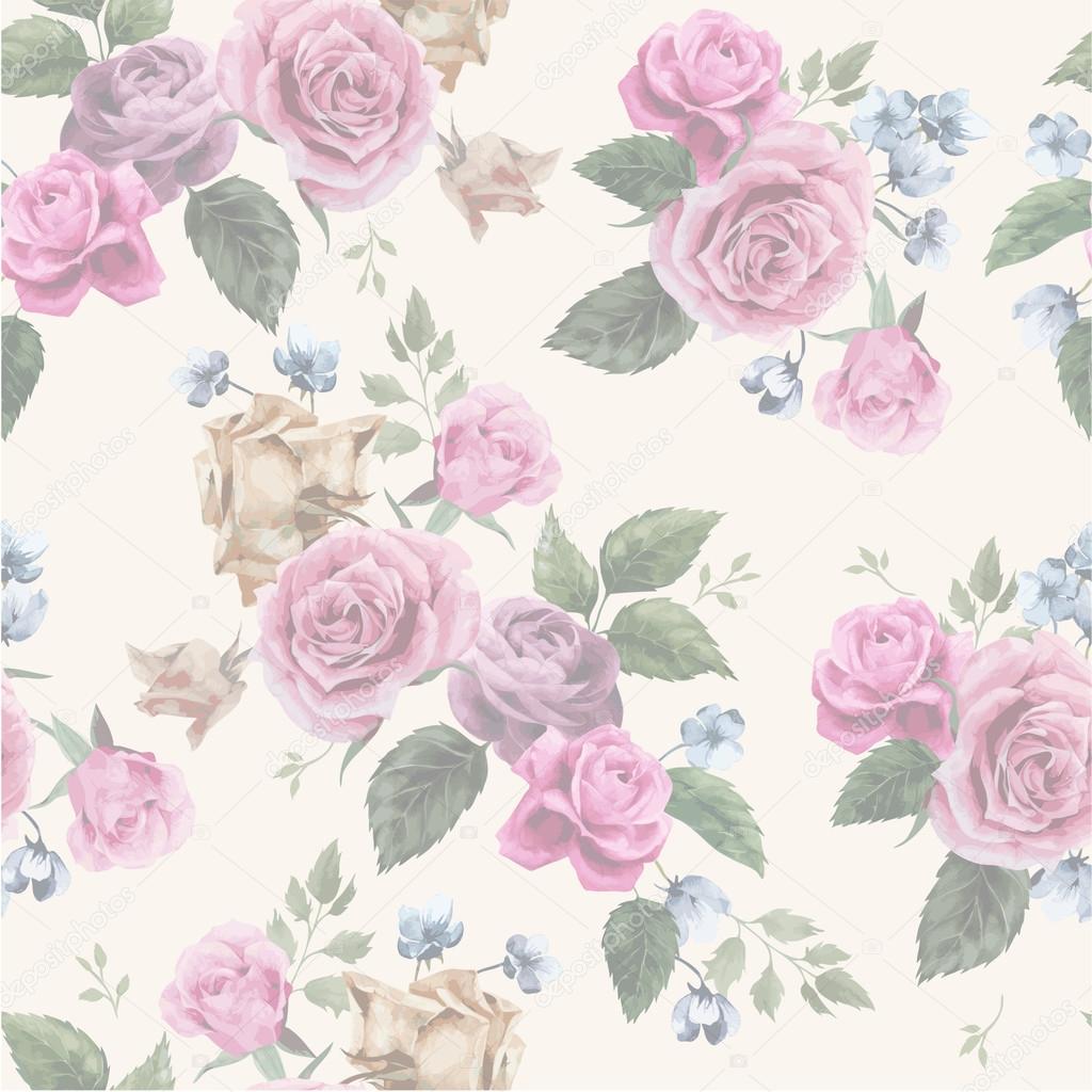 Floral pattern with pink roses