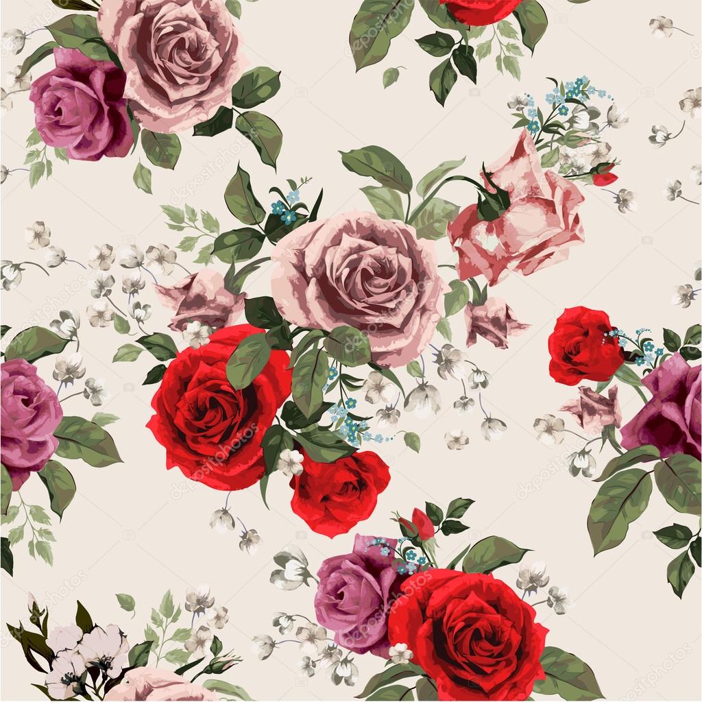 Floral pattern with red and pink roses