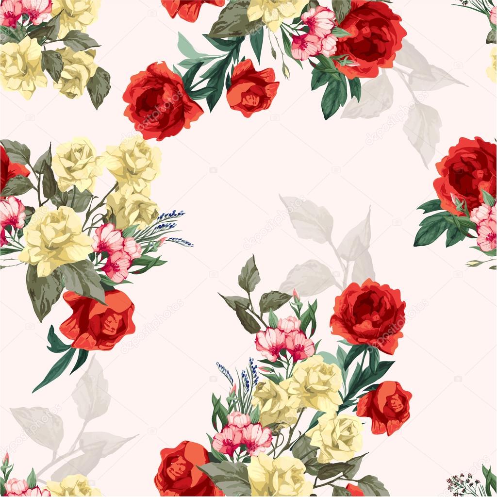 Floral pattern with yellow and red roses