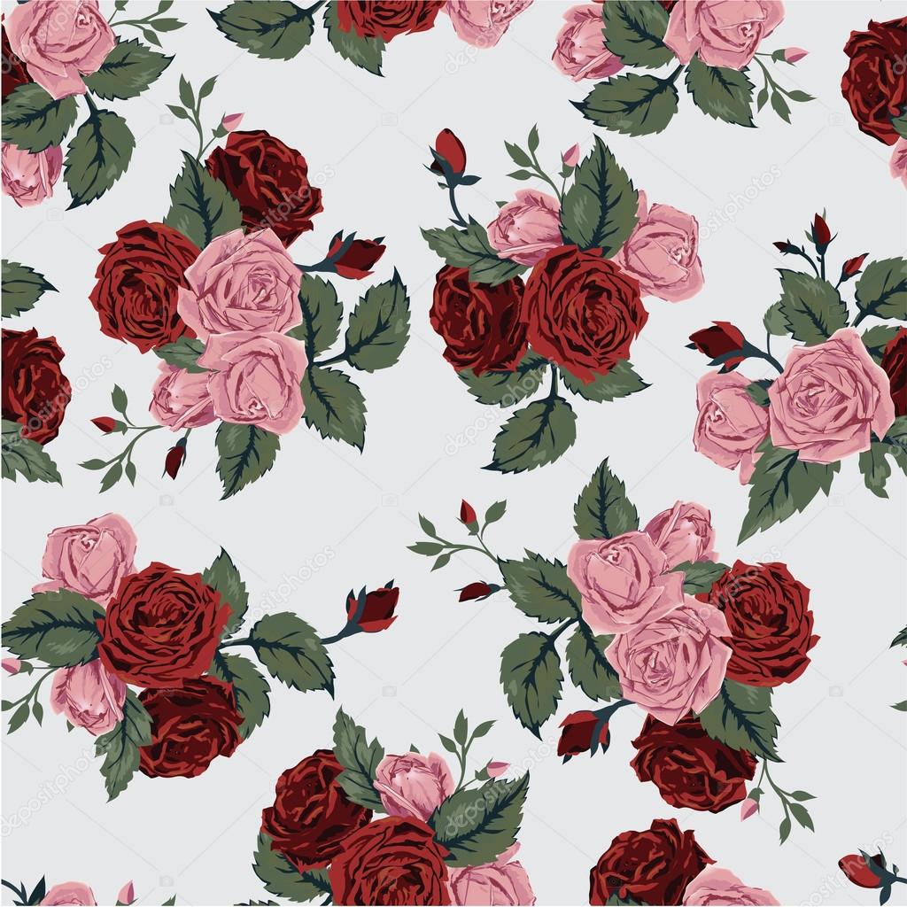 Floral pattern with red and pink roses