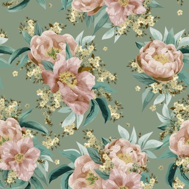 çiçek desenli pembe peonies ile