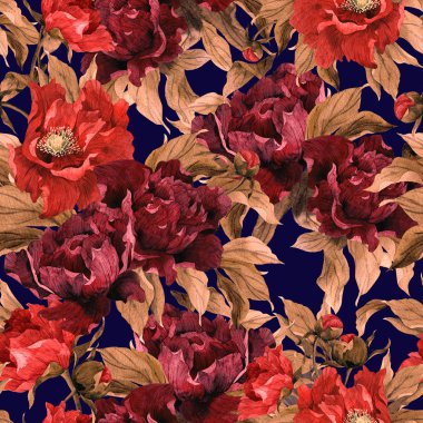 Sulu Boya desen peonies ile