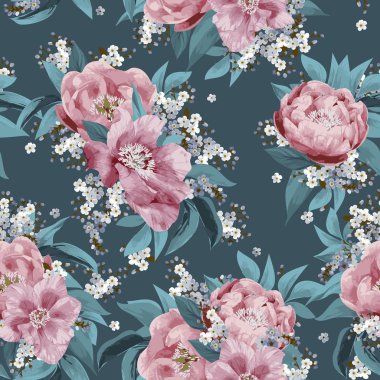 çiçek desenli pembe peonies ile