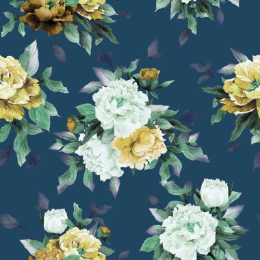 peonies ile sorunsuz çiçek desenli