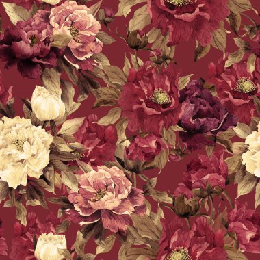 Sulu Boya desen peonies ile