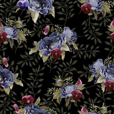 Suluboya peonies ve Hercai Menekşe