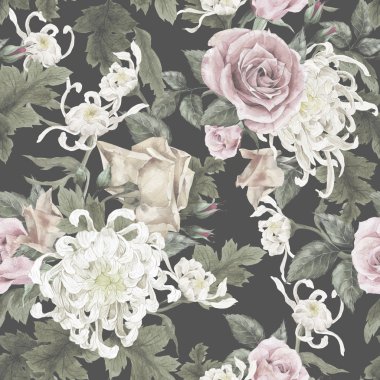 Kasımpatı ve peonies suluboya gül