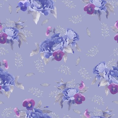 Suluboya peonies ve Hercai Menekşe