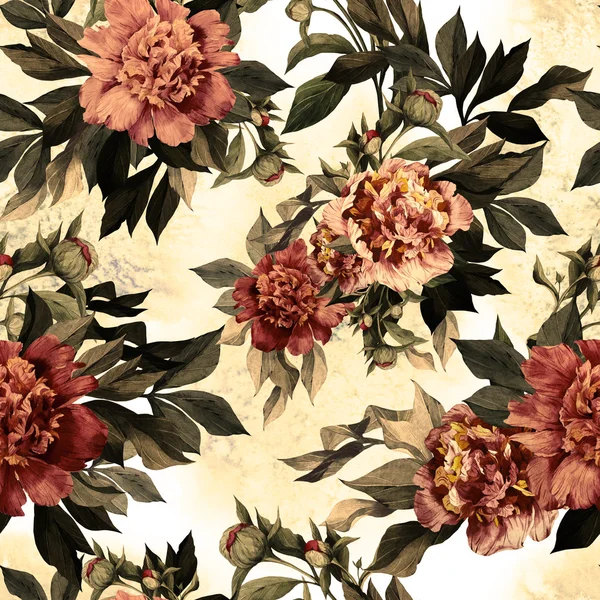 Seamless roses and peonies floral pattern — Stock Photo, Image