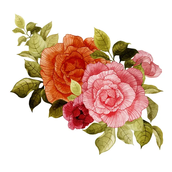 Akvarell rosor bukett — Stockfoto