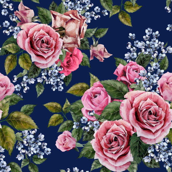 Watercolor roses floral pattern