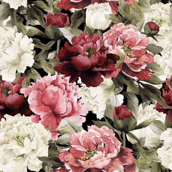 Patrón floral sin costuras con peonías — Foto de Stock