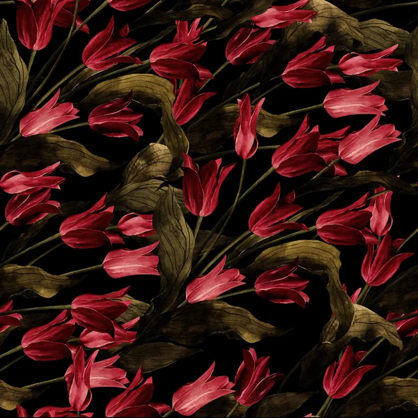Modello acquerello con tulipani — Foto Stock