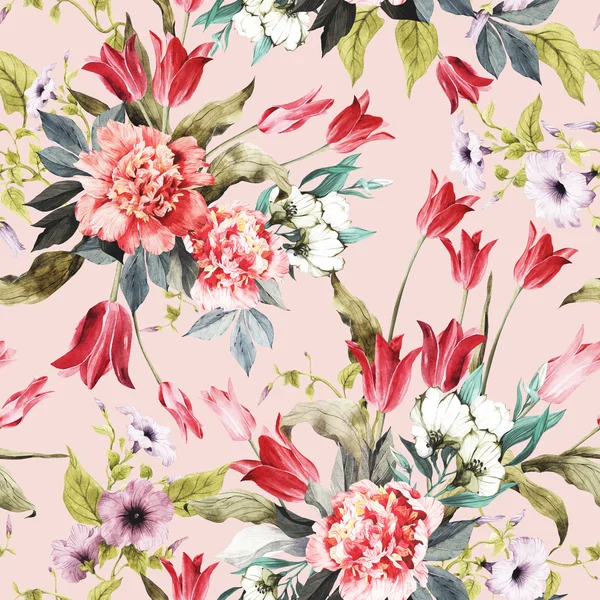 Floral pattern with tulips and peonies — Stock Photo, Image