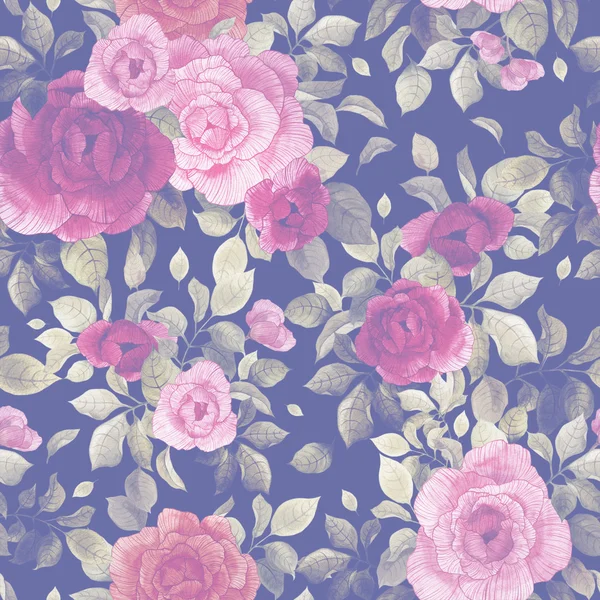 Watercolor pattern with red and pink roses — Stock Photo, Image
