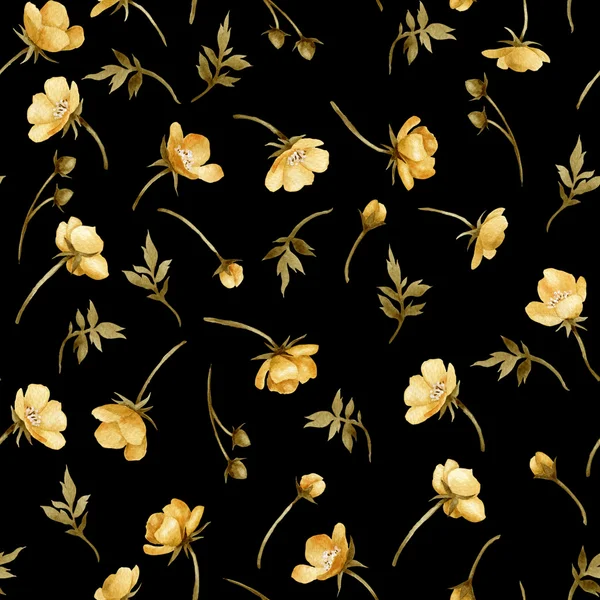 Watercolor Golden buttercup flowers pattern — Stock Photo, Image