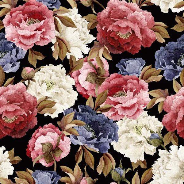 Watercolor peonies pattern — Stock Photo, Image