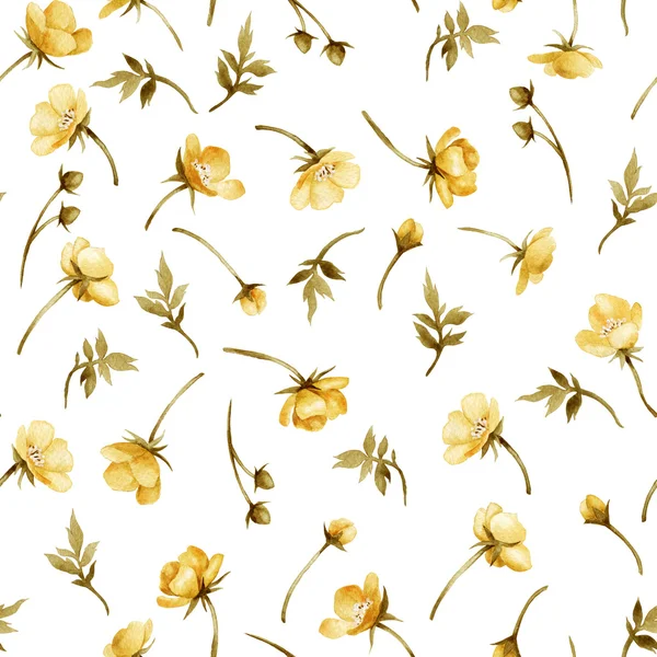 Suluboya altın düğün çiçeği çiçek deseni — Stok fotoğraf
