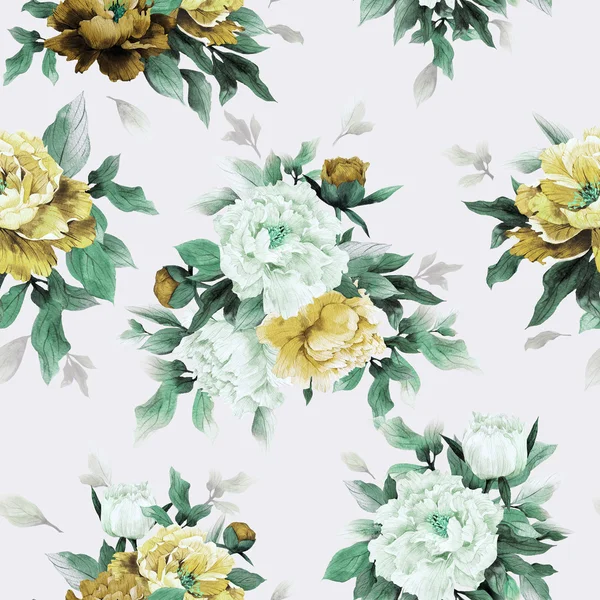 Seamless floral pattern with peonies — Stock Photo, Image