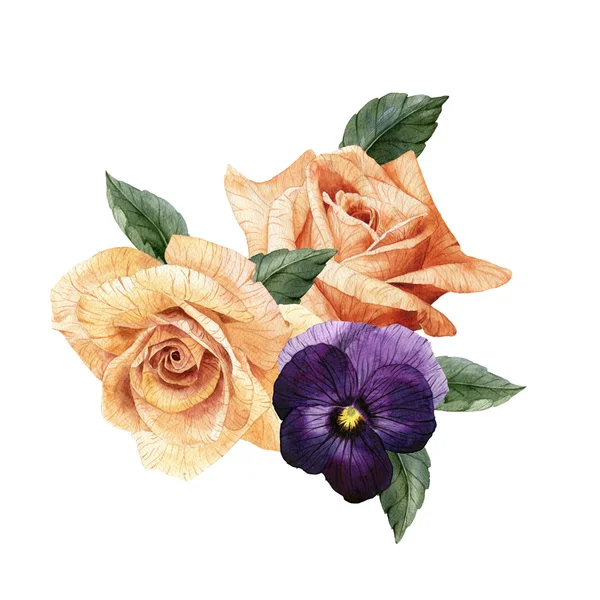 Bouquet de roses et de pansy — Photo