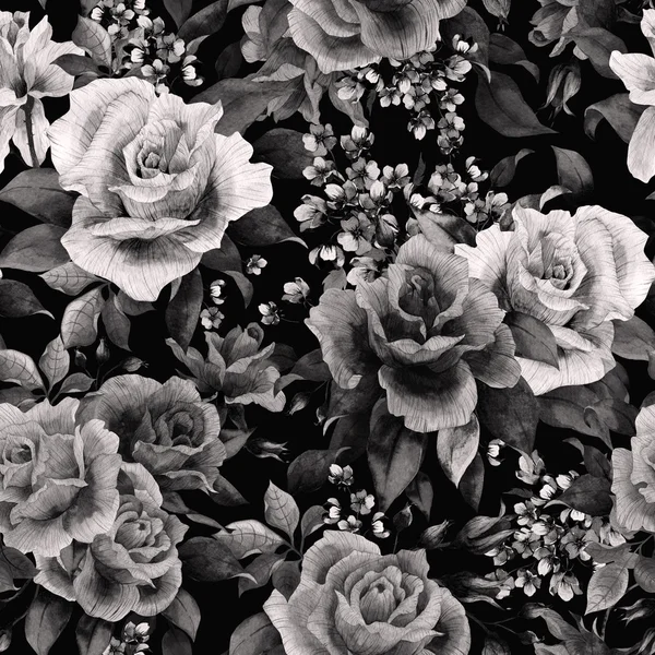 Rosas patrón monocromo — Foto de Stock