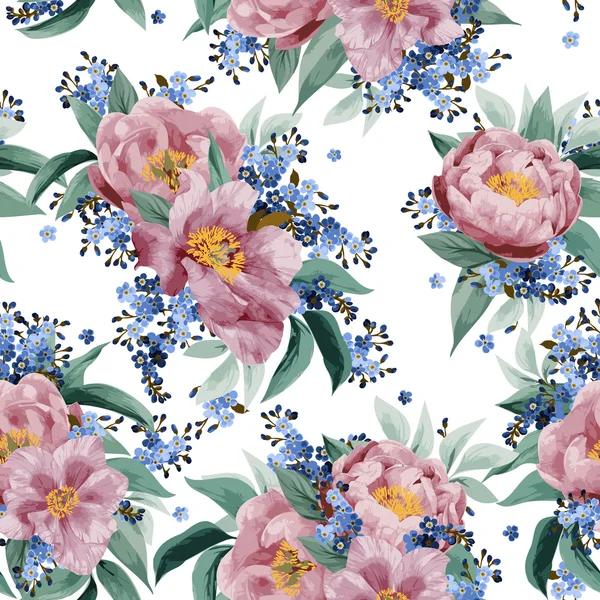 รูปแบบดอกไม้ที่มีดอกโบตั๋นสีชมพู — ภาพถ่ายสต็อก