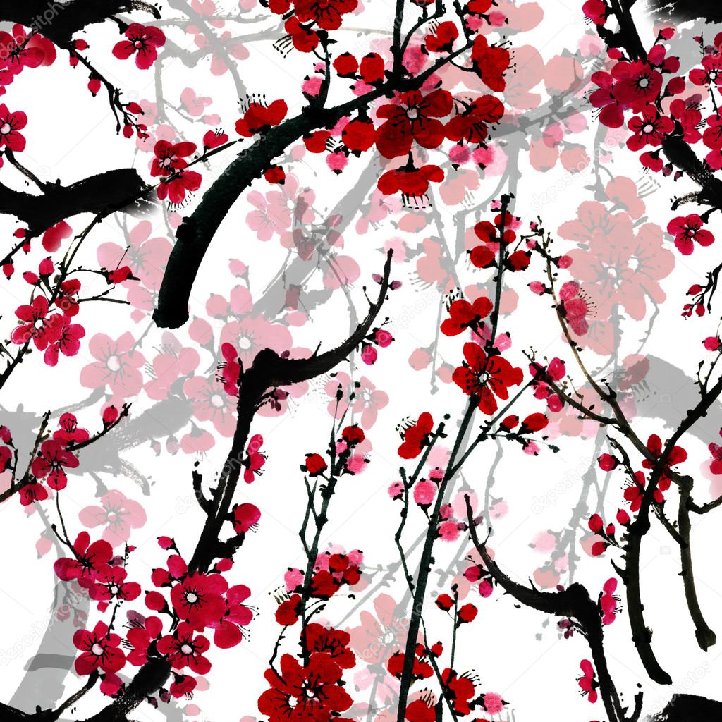 Blooming sakura floral pattern