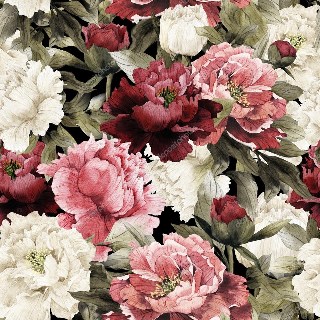 Seamless floral pattern with peonies — Stock Photo © ollallya 66408517
