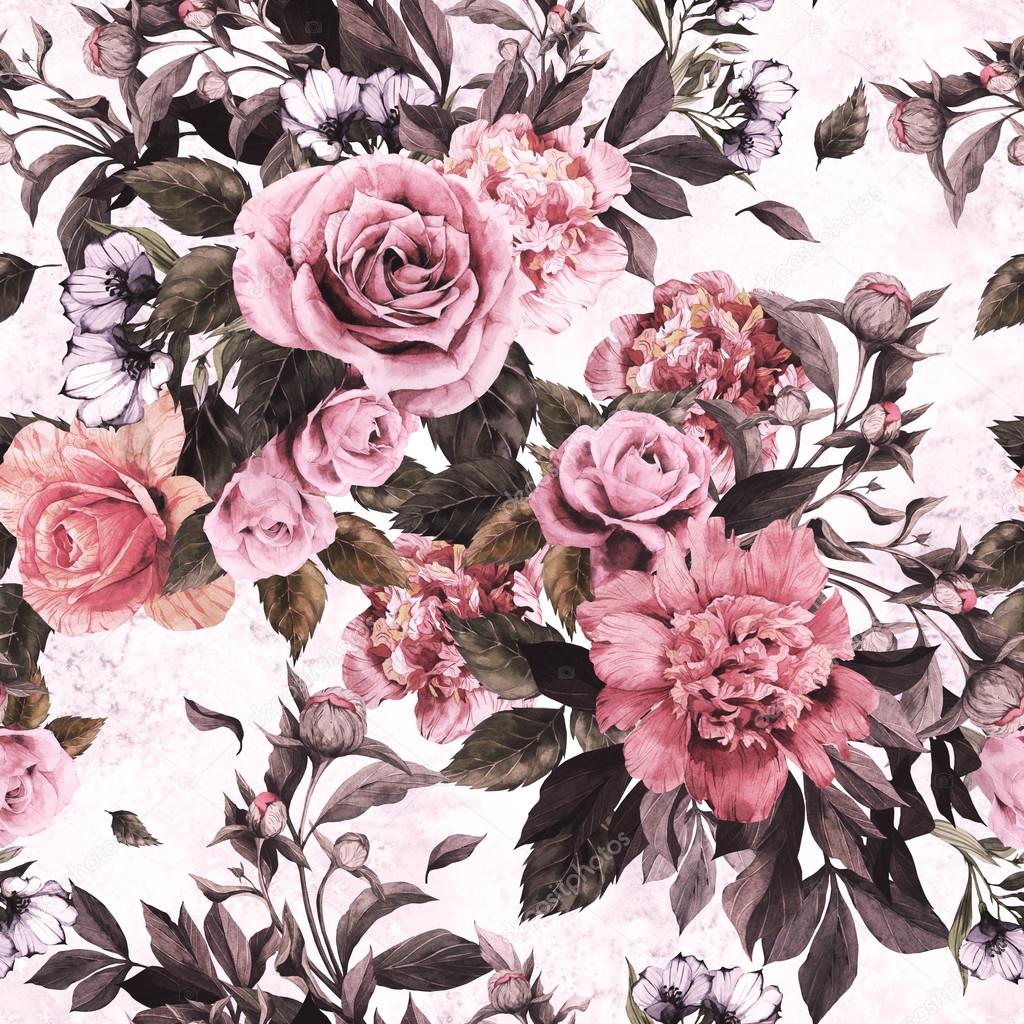 Watercolor roses and peonies floral pattern