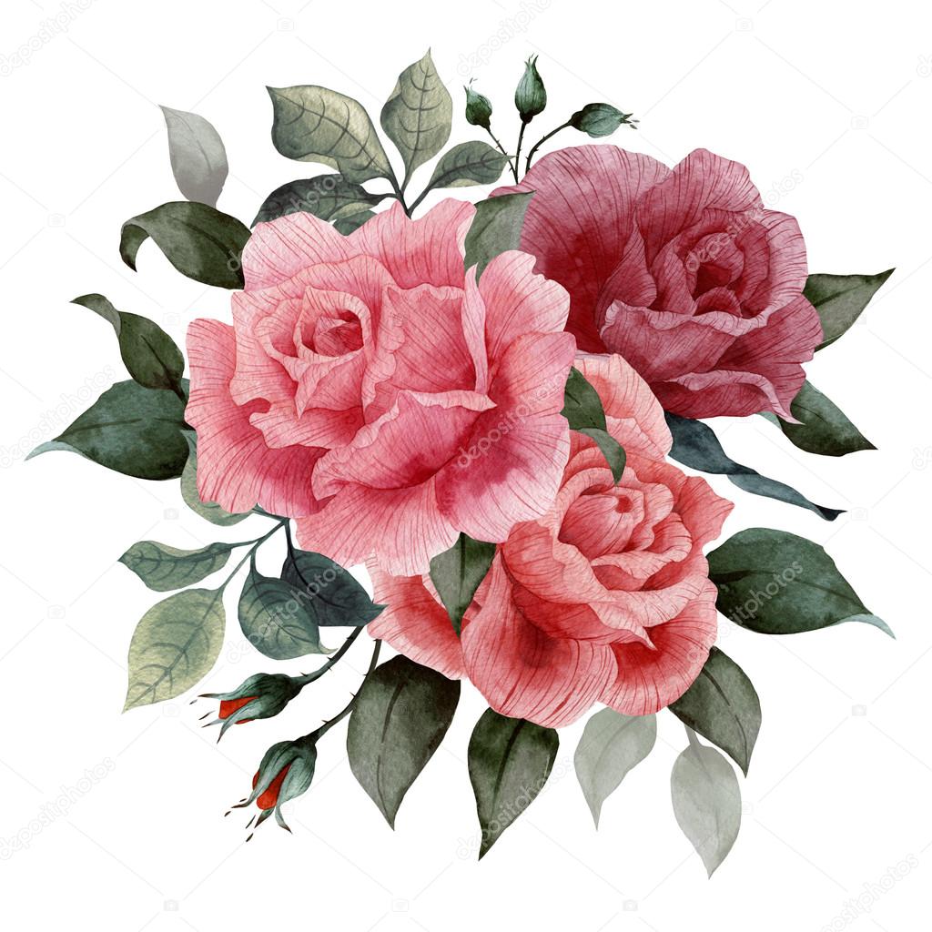 Watercolor roses Bouquet