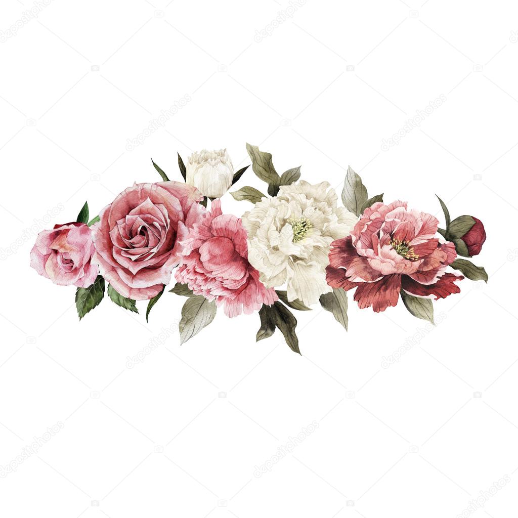 Watercolor Bouquet of peonies,