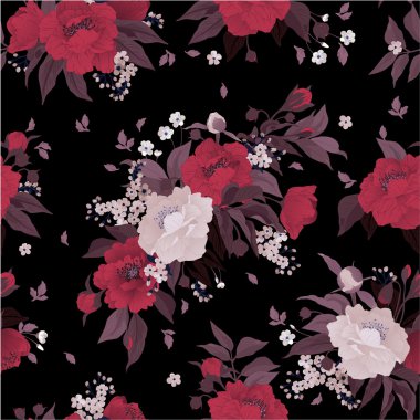 Gül ve Şakayık çiçek desenli