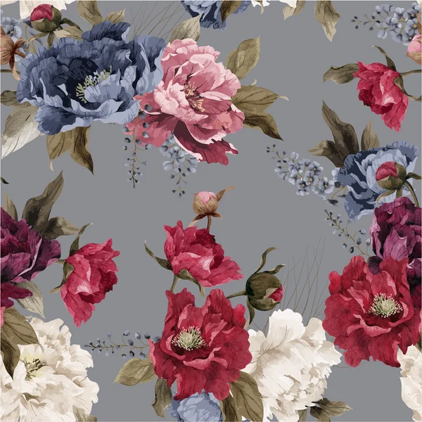 Patrón floral con peonía — Vector de stock