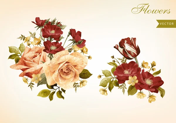 Set of bouquets of roses — Stock Vector