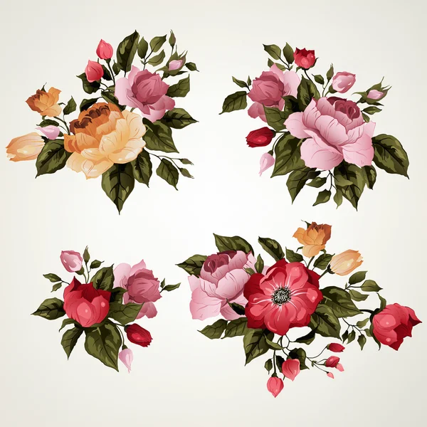 Ensemble de bouquets de roses — Image vectorielle