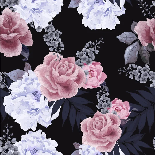 Motif floral avec roses et pivoines — Image vectorielle