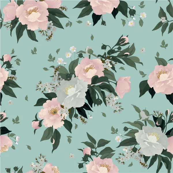 Motif floral avec roses et pivoine — Image vectorielle