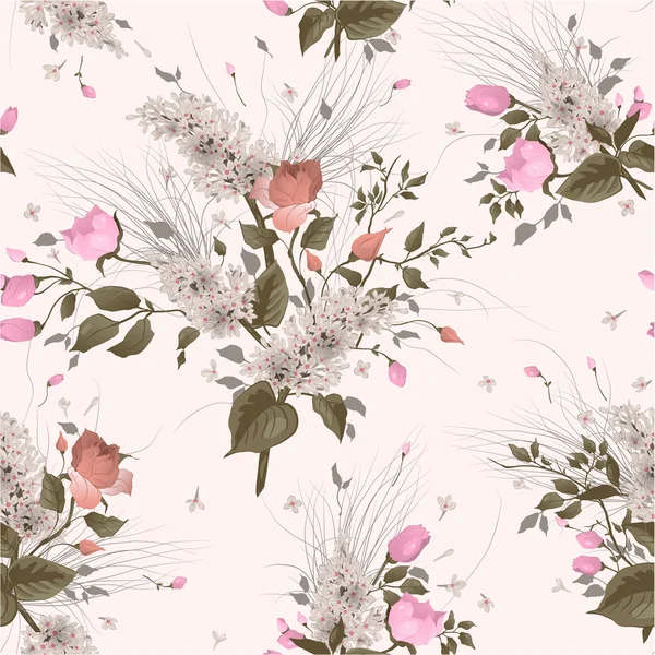 장미와 라일락 꽃 패턴 — 스톡 벡터