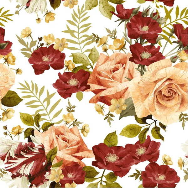 Motif floral avec roses — Image vectorielle