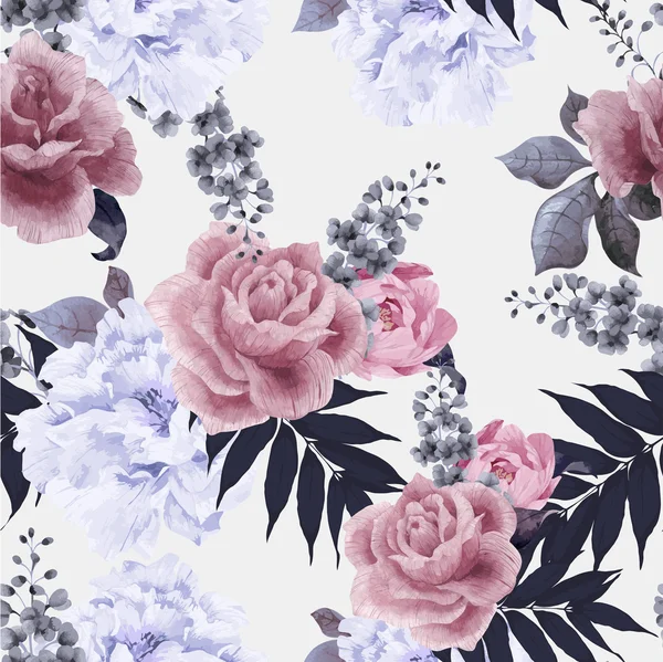 Motif floral avec roses et pivoines — Image vectorielle