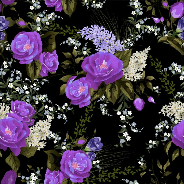 Floral pattern with roses and lilac — Stock Vector