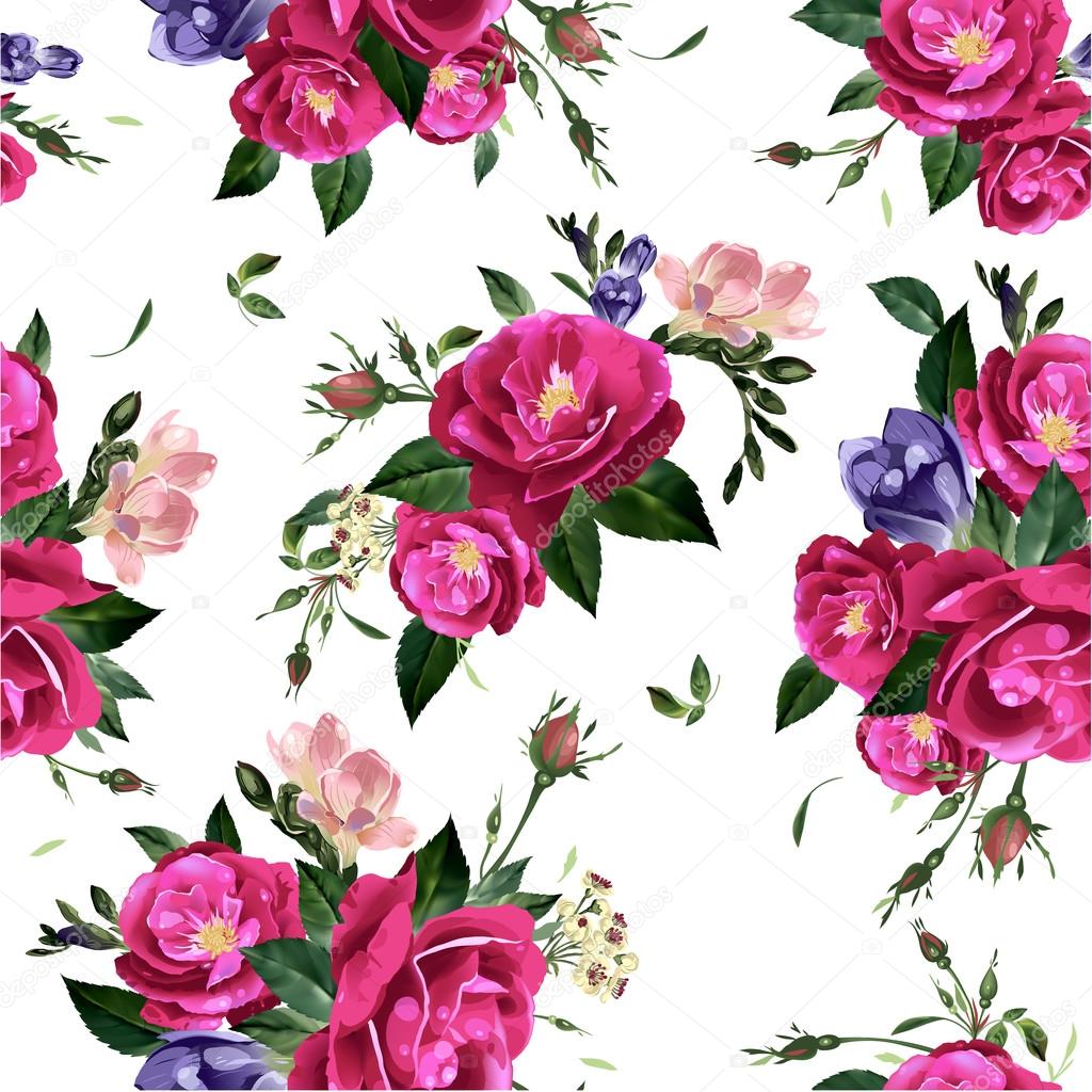 Floral pattern with roses and freesia