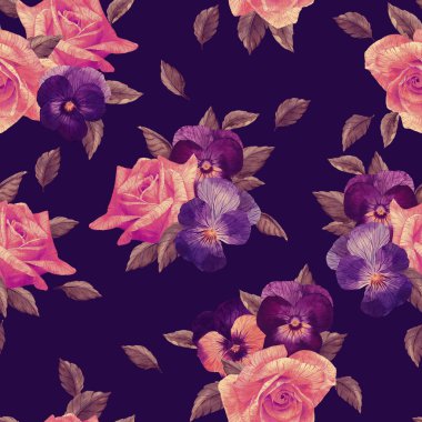 Suluboya gül ve homo desen