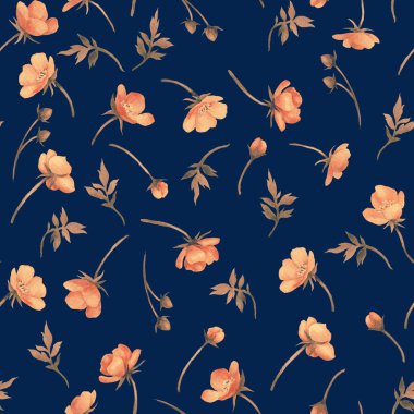 Suluboya altın düğün çiçeği çiçek deseni